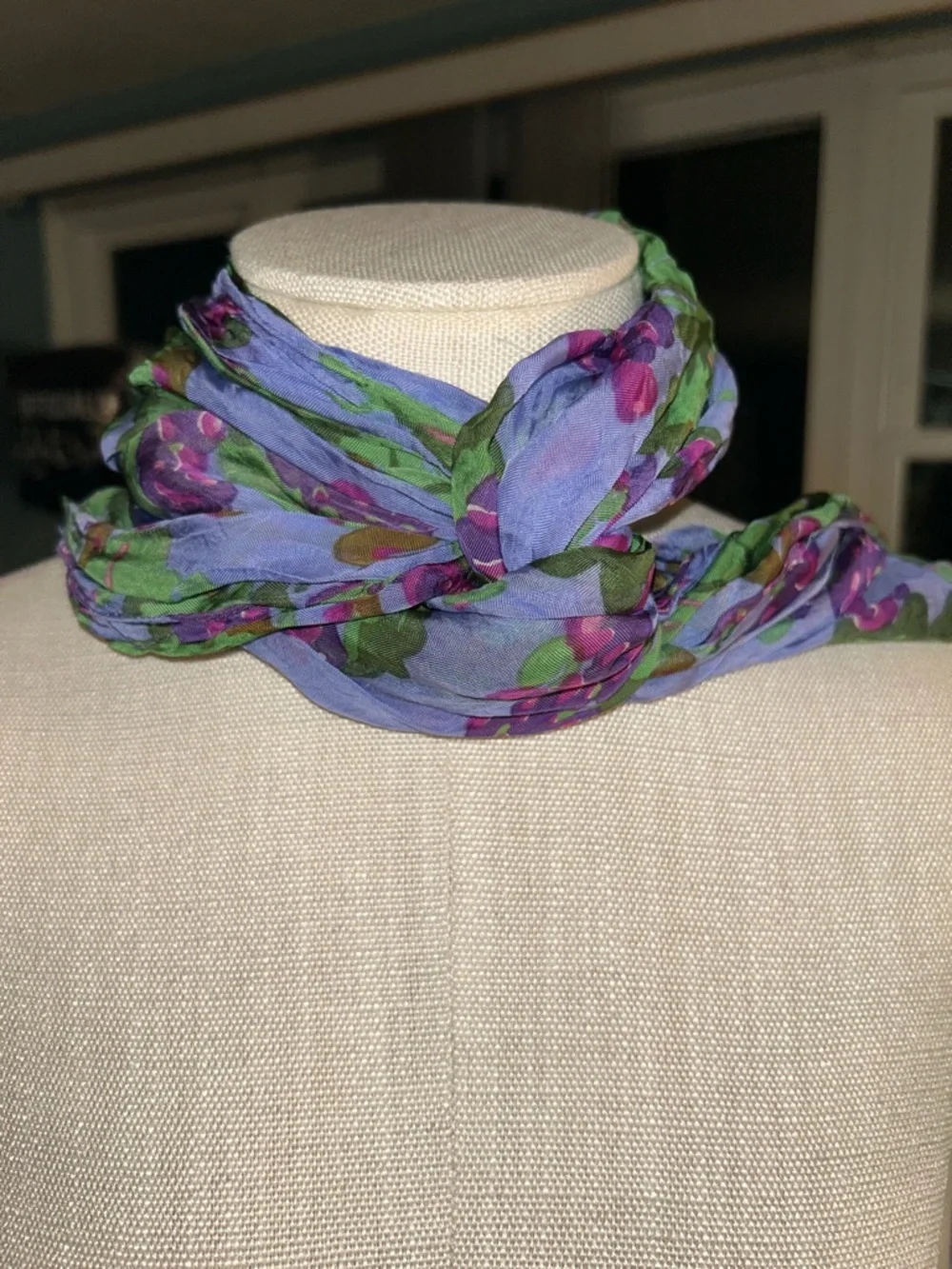 Lightweight Floral Scarf in Lavender and Green - Picture 2 of 7